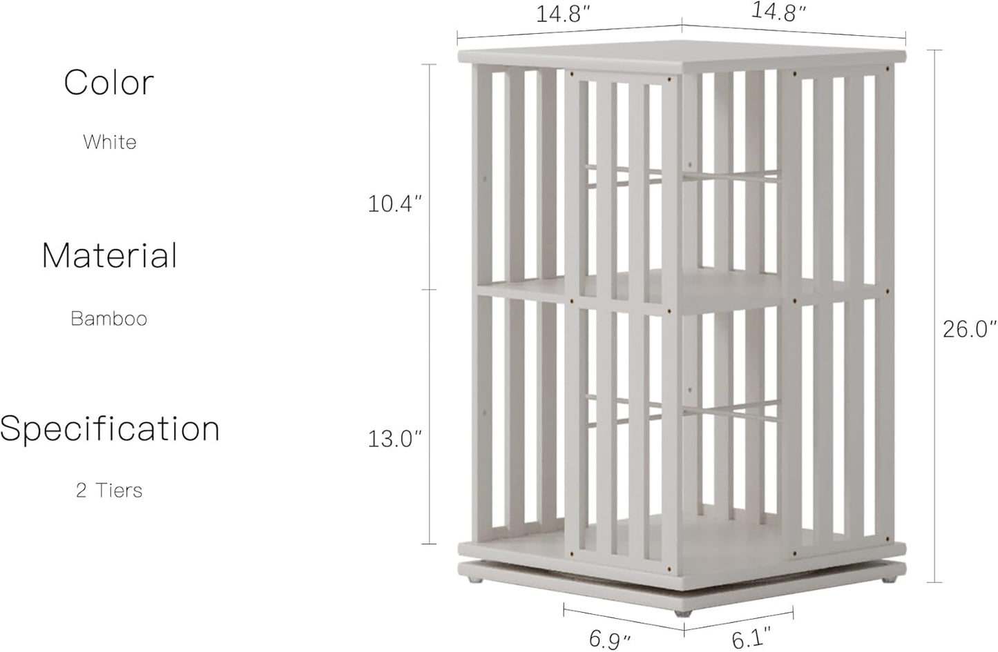 YOWOS Rotating Bookshelf Tower, 360 Display Spinning Bookcase, Bamboo Bookshelf Floor Standing Storage Rack, Wood Narrow Book Shelf Organizer for Kids&Adults (White, 2 Tier)