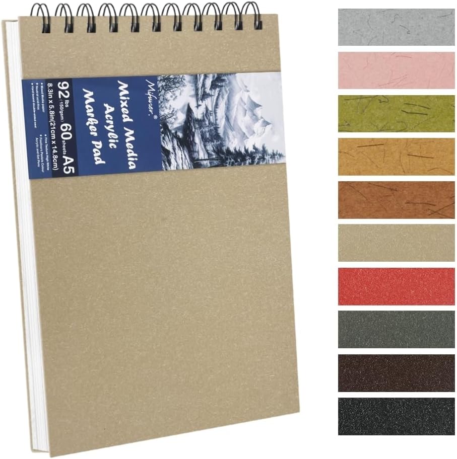 8.3x5.8 Sketch Book, Top Spiral Bound Sketch Pad, 60sheets 92lb/150gsm Bright White Paper, Acid-Free Mixed Media Paper for Painting, Dawing & Art Supplies. B-Beige