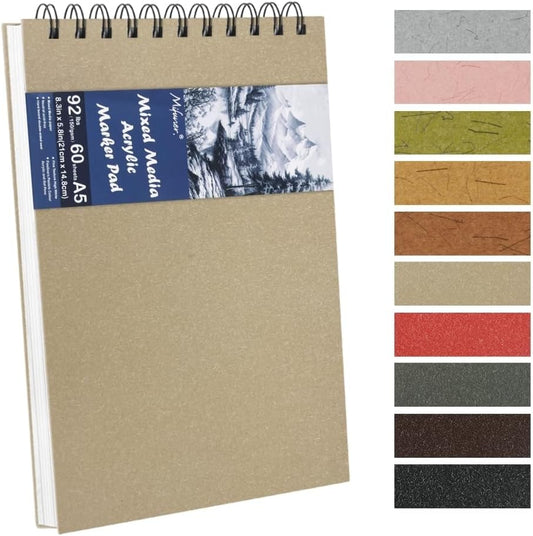 8.3x5.8 Sketch Book, Top Spiral Bound Sketch Pad, 60sheets 92lb/150gsm Bright White Paper, Acid-Free Mixed Media Paper for Painting, Dawing & Art Supplies. B-Beige