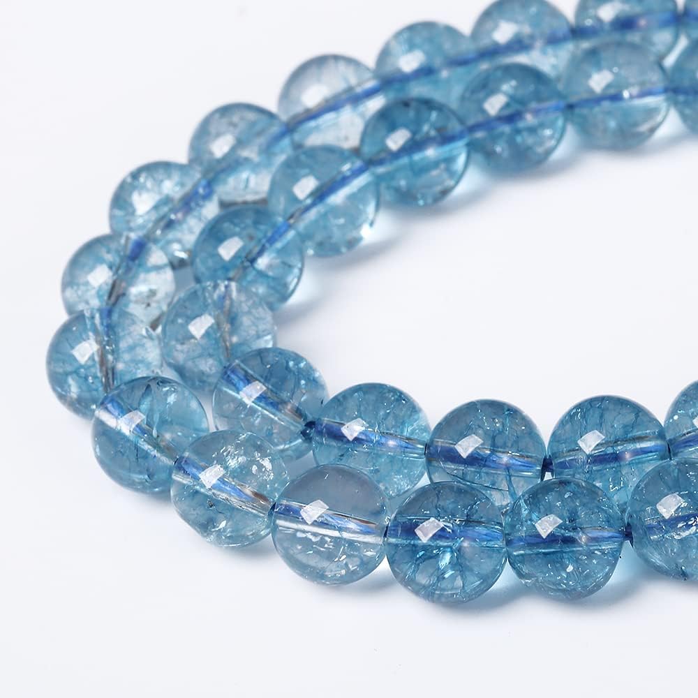 180pcs 4mm Blue Topaz Crystal Quartz Natural Stone Round Loose Beads for Jewelry Making DIY Bracelet Necklace Earrings 32" 2 Strands