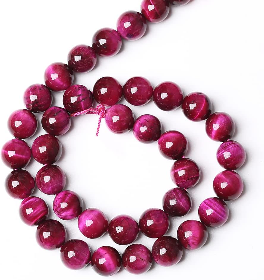 AAA Natural Rose Red Tiger Eye Agate Stone Round Loose Beads for Jewelry Making Semi-Precious Beads DIY Bracelet Necklace 8mm 48pcs (Rose Red Tiger Eye Stone, 8mm)
