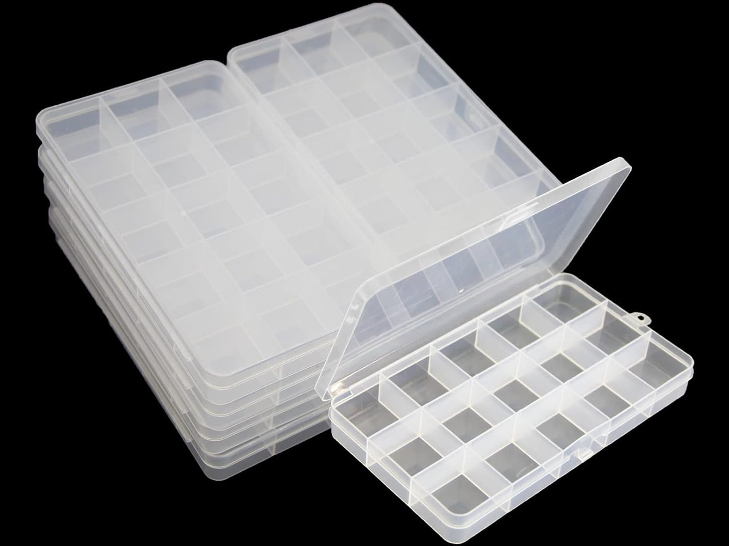 8 Pack 15 Grids Plastic Bead Organizer Box 6.8 * 3.86 * 0.87 inches Clear Storage Container Jewelry Case with Fixed Dividers for Rings, Earrings, Nail Art, DIY Crafts, Fishing Tackles