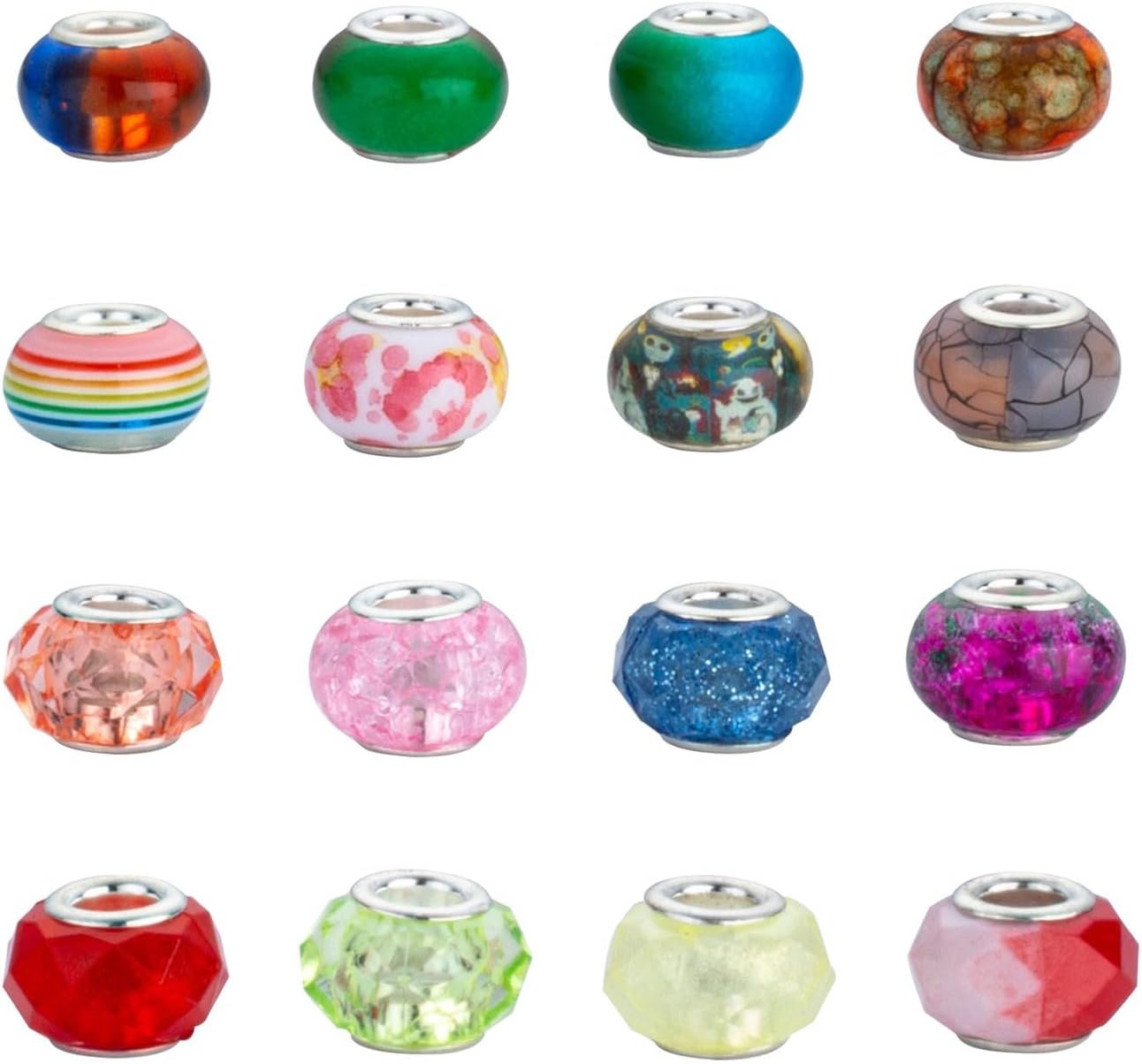 LAIDANLA Multicolor Large Hole Beads, 100pcs, 14mm, Resin, Plastic, Acrylic, Round, Loose Beads for Jewelry Making, Crafts, Decoration
