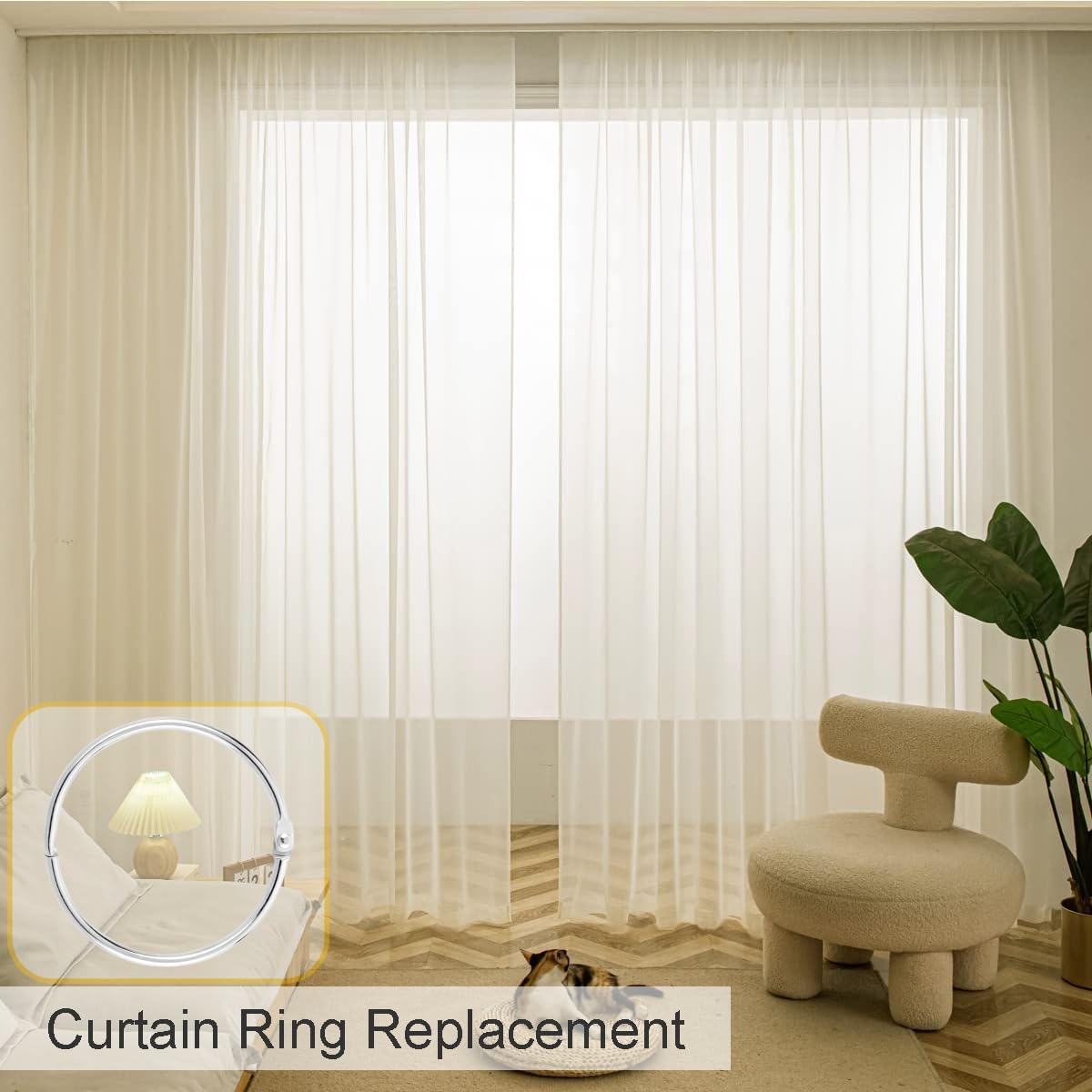 CooBigo 50 Pack Shower Curtain Rings Rust Proof Curtain Hook for Bathroom Shower Rod, Metal Ring for Shower Curtain - 2Inch, Silver