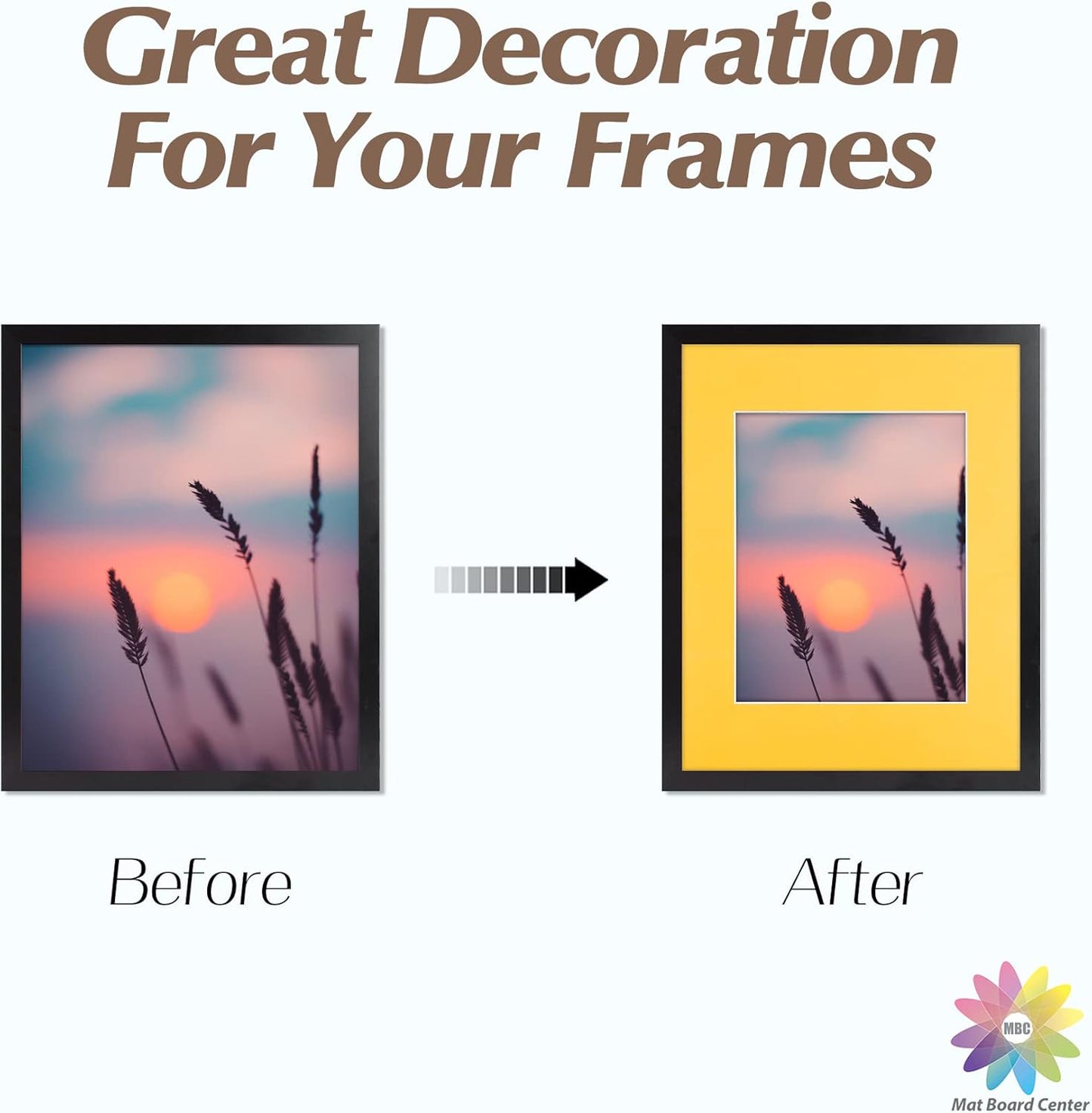 Mat Board Center, Pack of 10, 11x14 for 8x10 Deep Yellow Color Mats - Bevel Cut, Acid Free, 4-ply Thickness, White Core - for Pictures, Photos, Framing