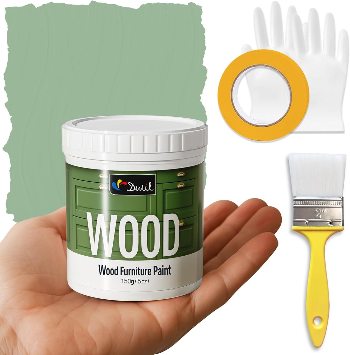 DWIL Matte Finish Furniture Paint - 5 Oz Wood Paint for Cabinets, Doors, Tables, and Dressers Refinishing - Water-Based, Non-Toxic & Odorless, Easy to Apply(French Light Green)-Trial Pack