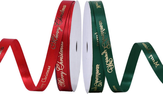 Christmas Gift Wrapping Ribbon, Red, Green, 2 Rolls Printed Grosgrain Ribbons for Crafts, Floral Bouquets, Sewing, Party and Festive Holiday Decor (2 Rolls(Green/Red), 1 Rolls=3/8in * 10Yards)