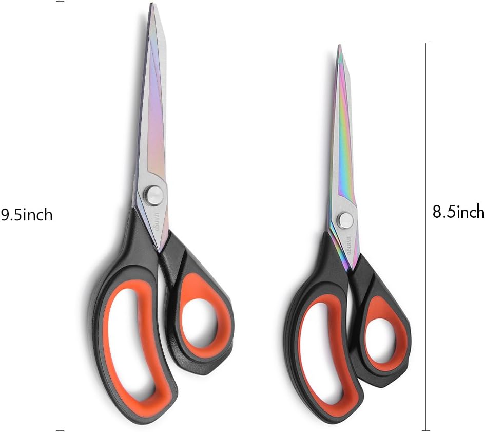 LIVINGO 2 Pack Premium Tailor Scissors Heavy Duty Multi-Purpose Titanium Coating Forged Stainless Steel Sewing Fabric Leather Dressmaking Comfort Grip Shears Professional Crafting (8.5 & 9.5INCH)