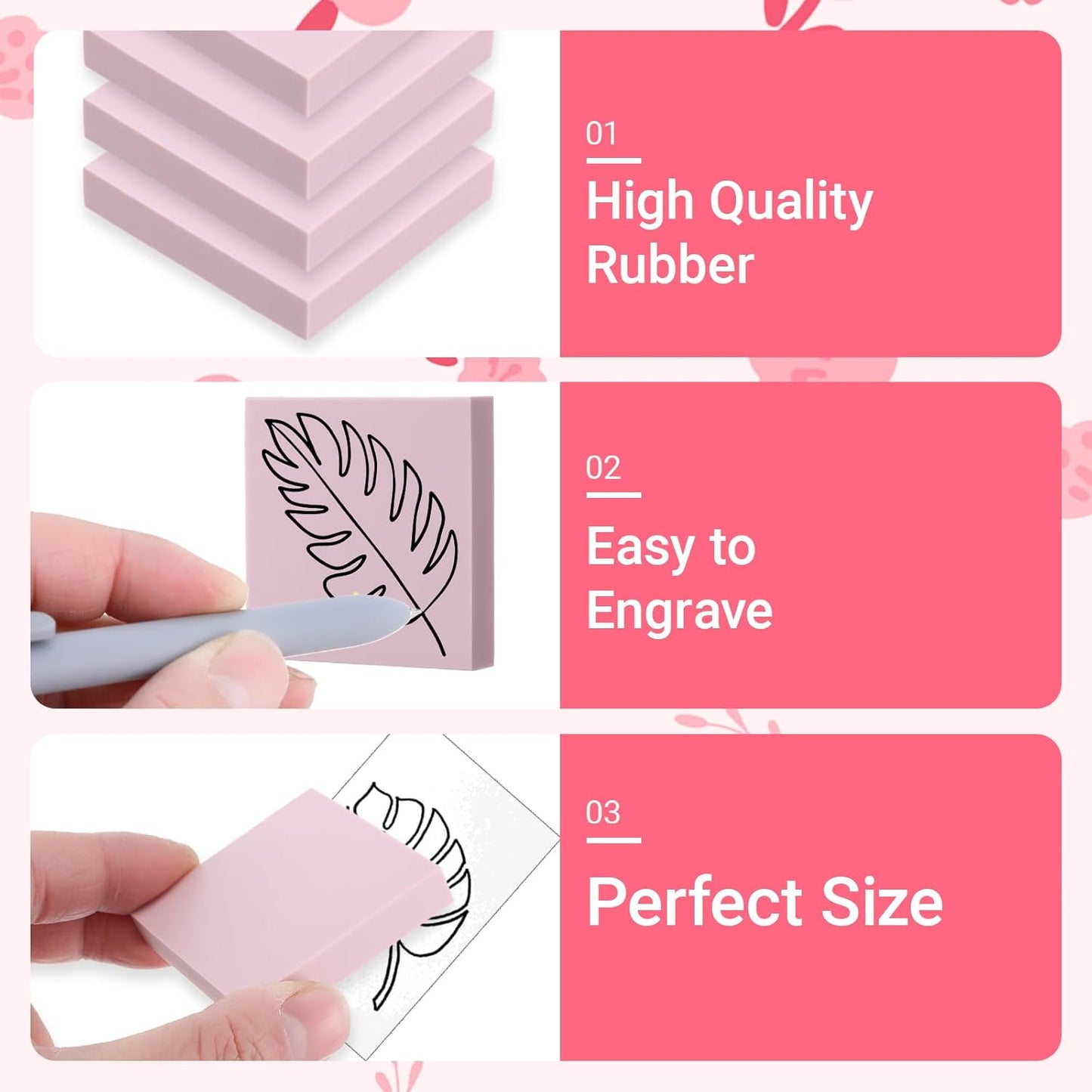 30 Pcs 2" X 2" Rubber Carving Blocks Linoleum Blocks for Printmaking, Stamp Making, DIY Crafting, Scrapbook, Painting, Soft and Easy to Carve (Pink)
