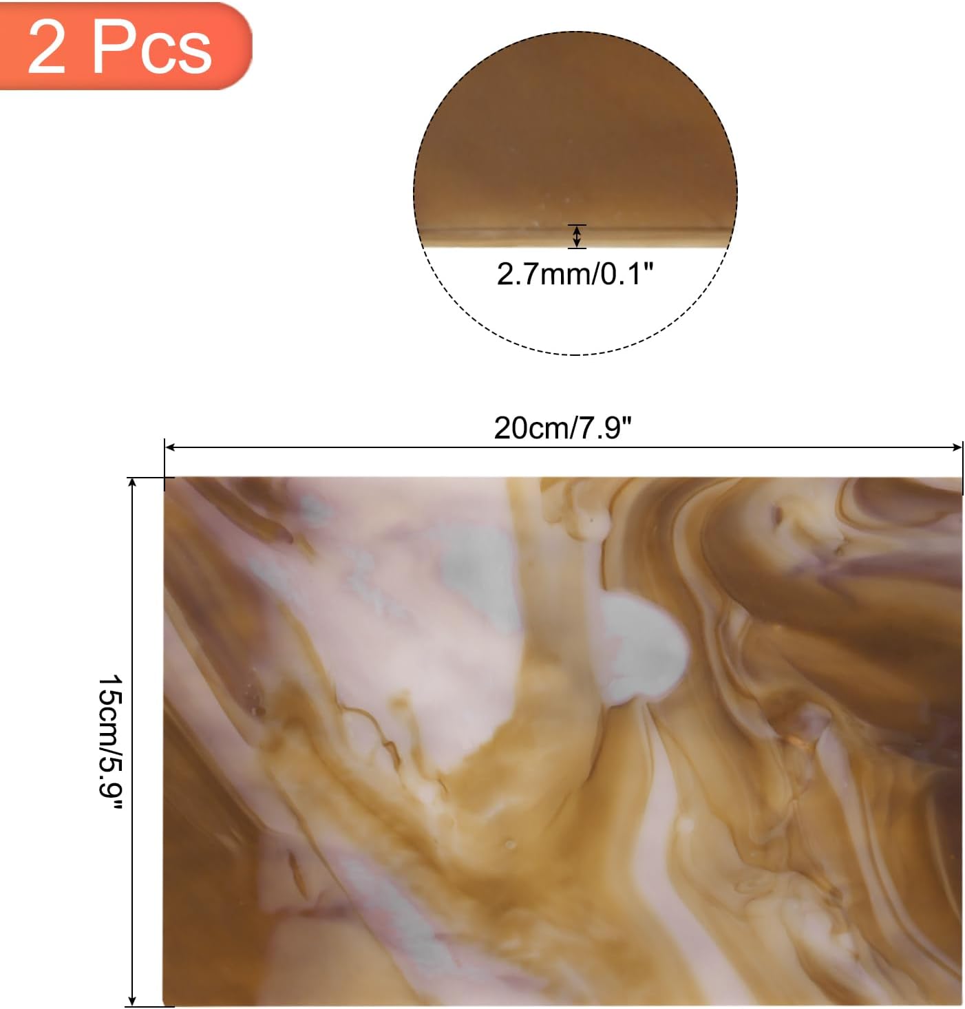 MECCANIXITY 2 Pcs Stained Glass Sheet Mosaic Tile 7.9 Inch x 5.9 Inch Brown Stained Glass Sheets for Crafts DIY Art Project