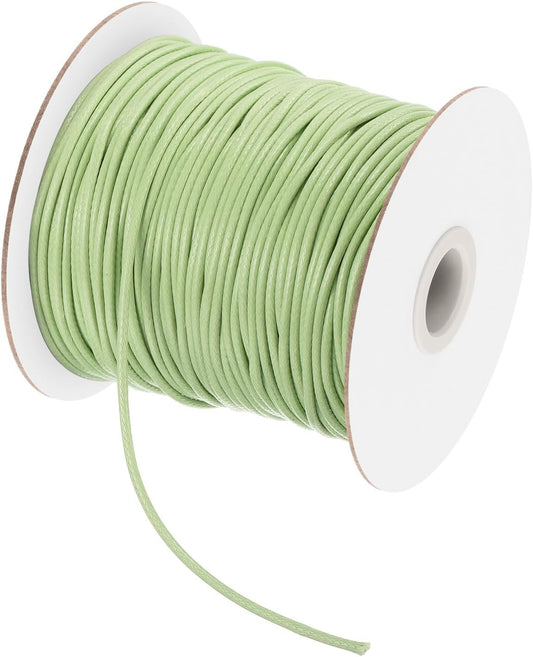 MECCANIXITY Waxed Cord 2mm Waxed Polyester Cord 98 Yard Wax String for Bracelet Making, Necklaces, Beading, Jewelry Making and DIY Crafts(Light Green)