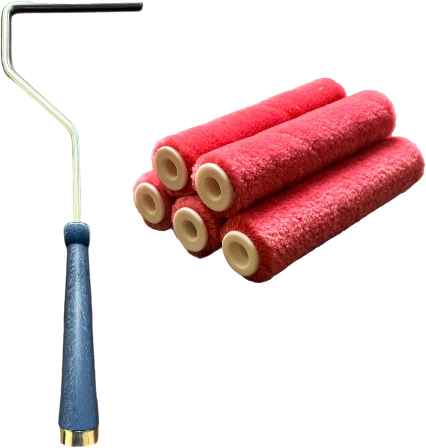 Premium 4-Inch Mohair Mini Paint Roller 6pc Set. 4" Mini Roller Frame + 5 Pack, Lint-Free & Shed-Resistant for Smooth Finishes – Ideal for Cabinets, Trim & Doors – Works with All Paints & Stains