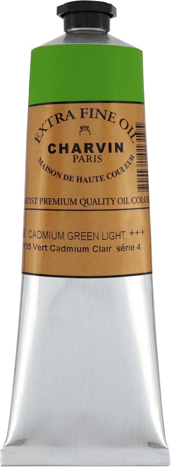 Charvin Extra Fine Oil Paint, Cadmium Green Light 150 mL - Triple-Milled, Rich Texture, Poppy Oil-Based, Light-Fast, Handmade, Archival Quality