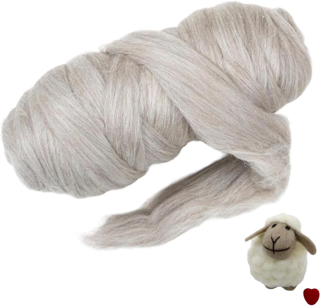 Natural 1lb Wool Bulk roving,. Best Wool for Spinning, arm Knitting, Needle Felting, Chunky Blankets Spinning Thick Yarn Tapestry. Natural, un-Dyed. (Sand Gray, 1 lb)