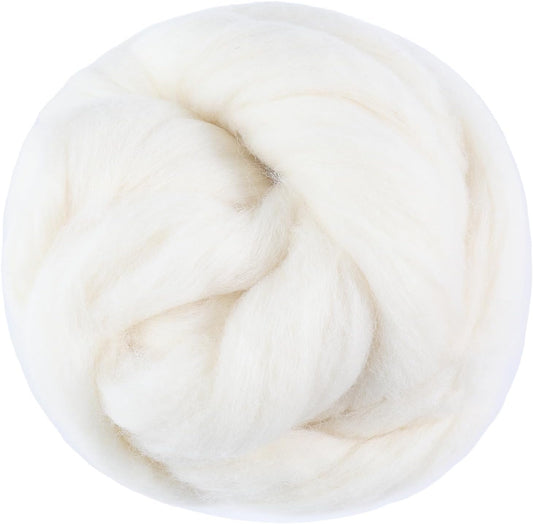 3.53oz Wool Roving Yarn, Fiber Roving Wool Top, Needle Felting Supplies, Pure Wools, Chunky Yarn, Spinning Wools for Needle Felting Wet DIY Hand Spinning (Natural White)