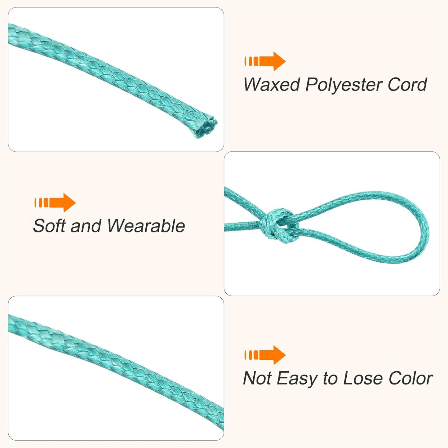 MECCANIXITY Waxed Cord 0.8mm Waxed Polyester Cord 175 Yard Wax String for Bracelet Making,Necklaces, Beading,Jewelry Making and DIY Crafts(Blue-Green)