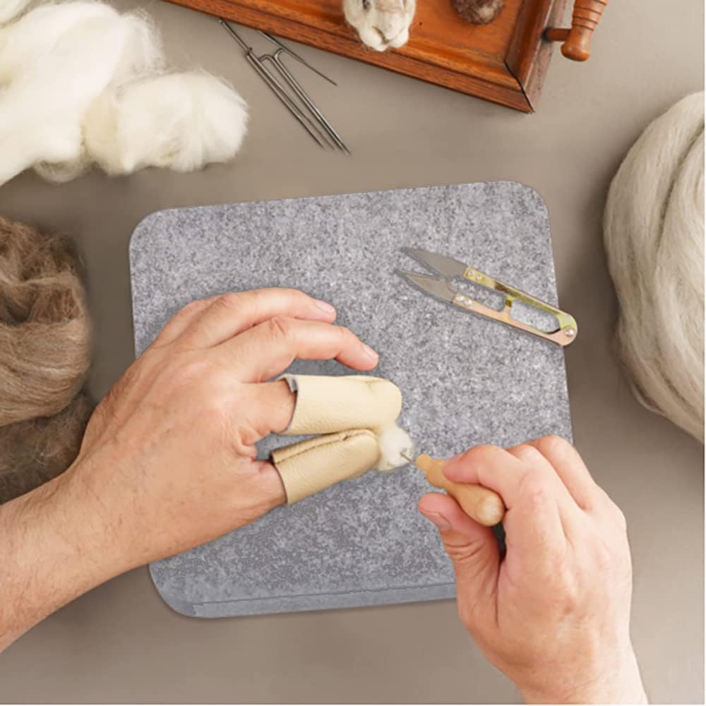 Wool Needle Felting Pad,Needled Felting Mat Woolen Block Thick and Firm Needle Felting Base for Precision Felting Projects Including Pair of Leather Finger Guards (6inch*6inch)