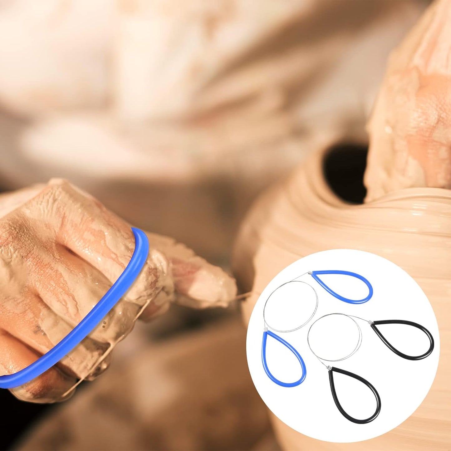 Clay Cutters Wire Steel Wire Clay Cutter Cutting Pottery Tools Cut Off Tools for Clay Artists with Black and Blue Handle Pottery Wheel Wire Tools 2 Pcs
