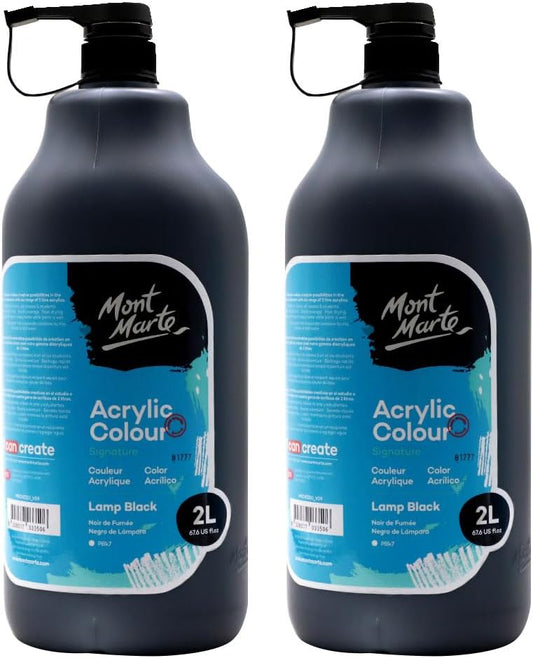 Mont Marte Discovery School Acrylic, 2 PACK, Black, 1/2 Gallon (2 Liter). Ideal for Students and Artists. Excellent Coverage and Fast Drying. Pump Lid Included.