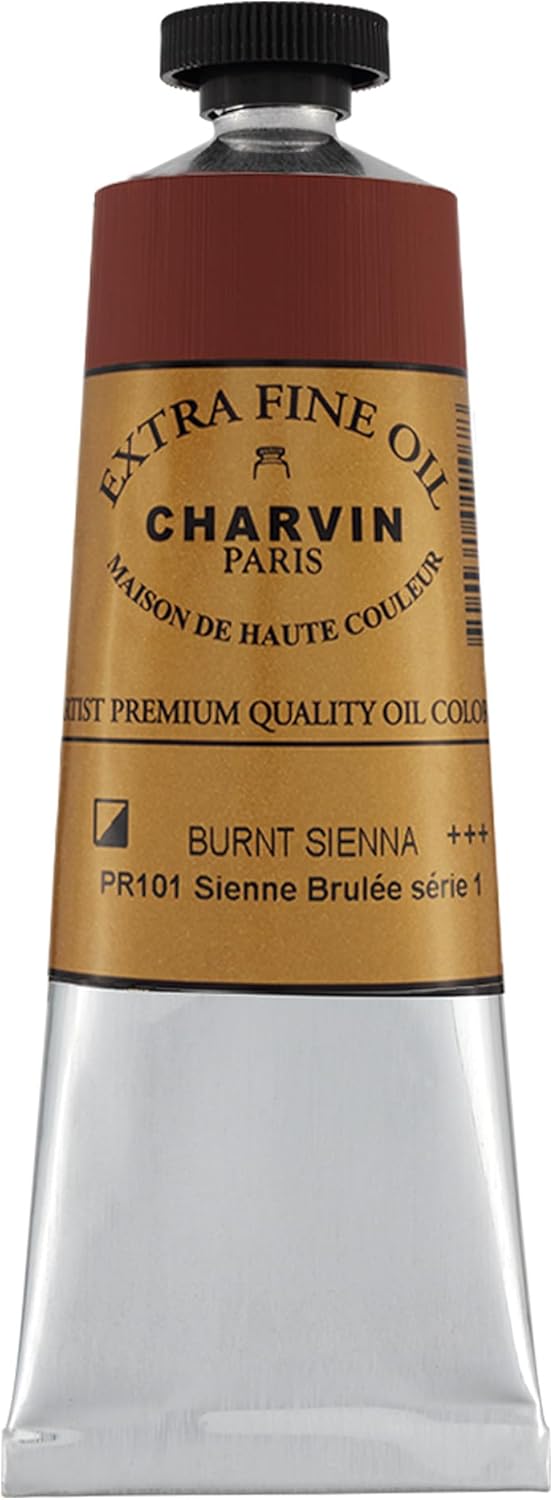 Charvin Extra Fine Oil Paint, Burnt Sienna 60 ml - Triple-Milled, Rich Texture, Poppy Oil-Based, Light-Fast, Handmade, Archival Quality