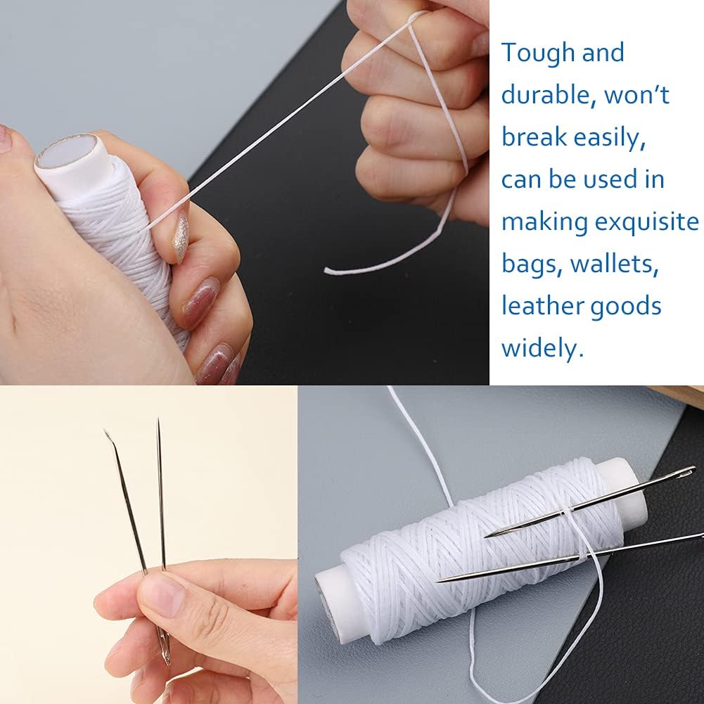 Ftyiwu Waxed Thread, Upholstery Needle and Thread 32 Yards with 7PCS Hand Sewing Needles for Home Upholstery Carpet Canvas Repair Leather Sewing (White)