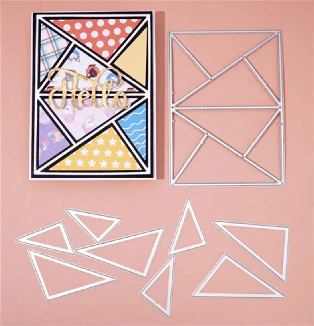 Mvchifay Cutting Dies for Card Making Metal Die-Cuts Scrapbooking Tool Hollow Frame DIY Craft Punch Template Embossing for Paper Album Decor (Big Triangle Rectangle frame-10.1x14cm)