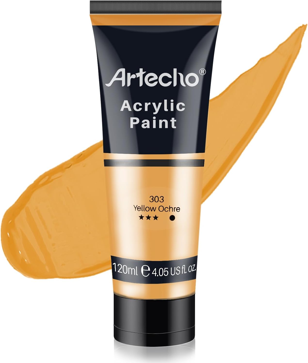 Artecho Yellow Acrylic Paint, Yellow Ochre Paint (120ml / 4.05oz) Tubes, Art Craft Paints for Canvas, Rock, Stone, Wood, Fabric, Art Supplies