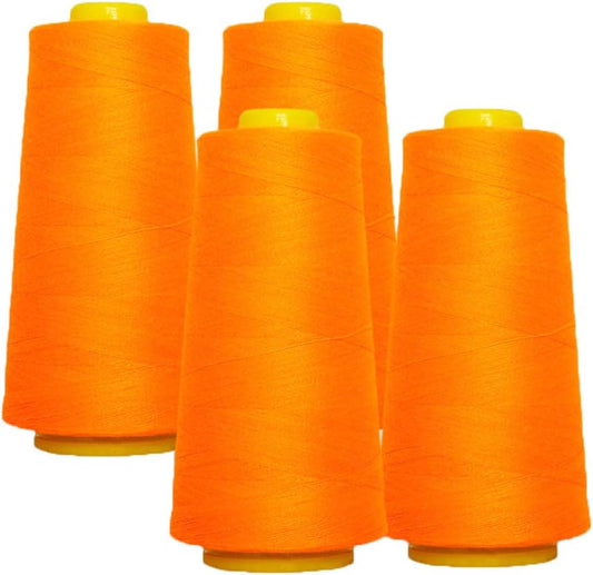 AK TRADING CO. 4-Pack NEON Orange All Purpose Sewing Thread Cones (6000 Yards Each) of High Tensile Polyester Thread Spools for Sewing, Quilting, Serger Machines, Overlock, Merrow & Hand Embroidery