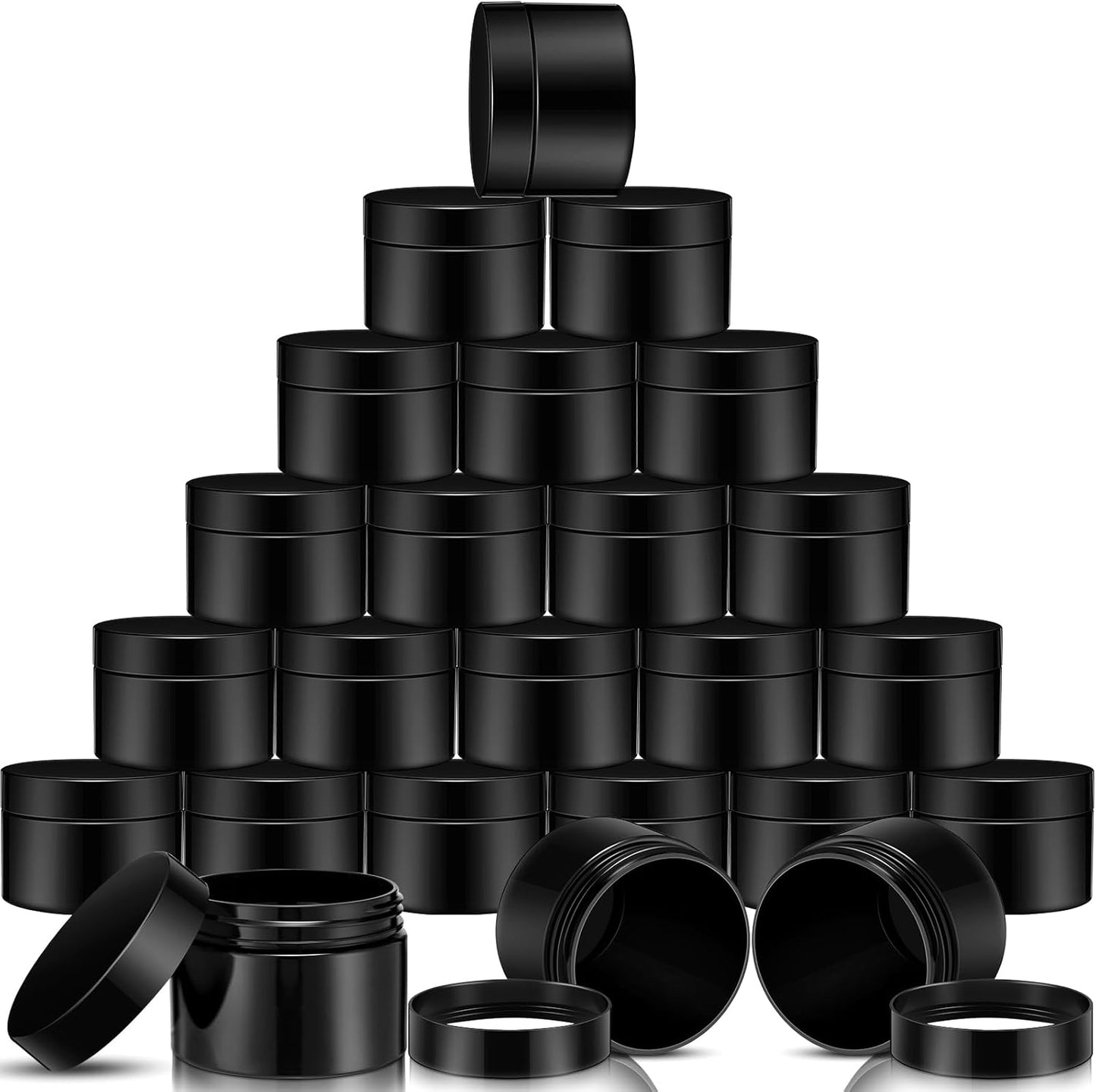 SATINIOR 24 Pieces Empty Clear Plastic Jars with Lids Round Storage Containers Wide Mouth for Beauty Product Cosmetic Cream Lotion Liquid Butter Craft and Food(Black,12 oz)