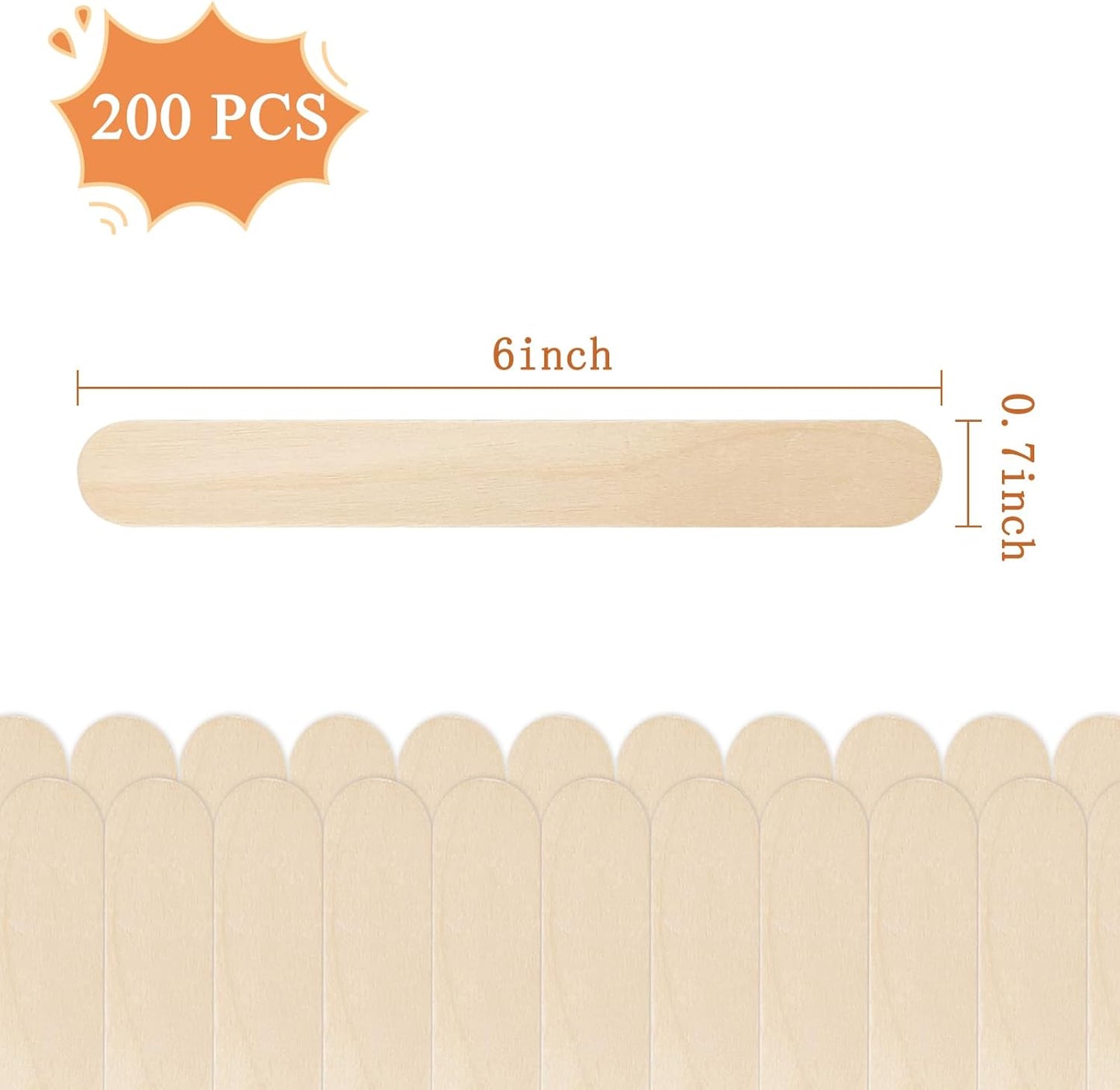 200Pcs Jumbo Wooden Craft Sticks Wooden Popsicle Craft Sticks Stick 6” Long x 3/4”Wide