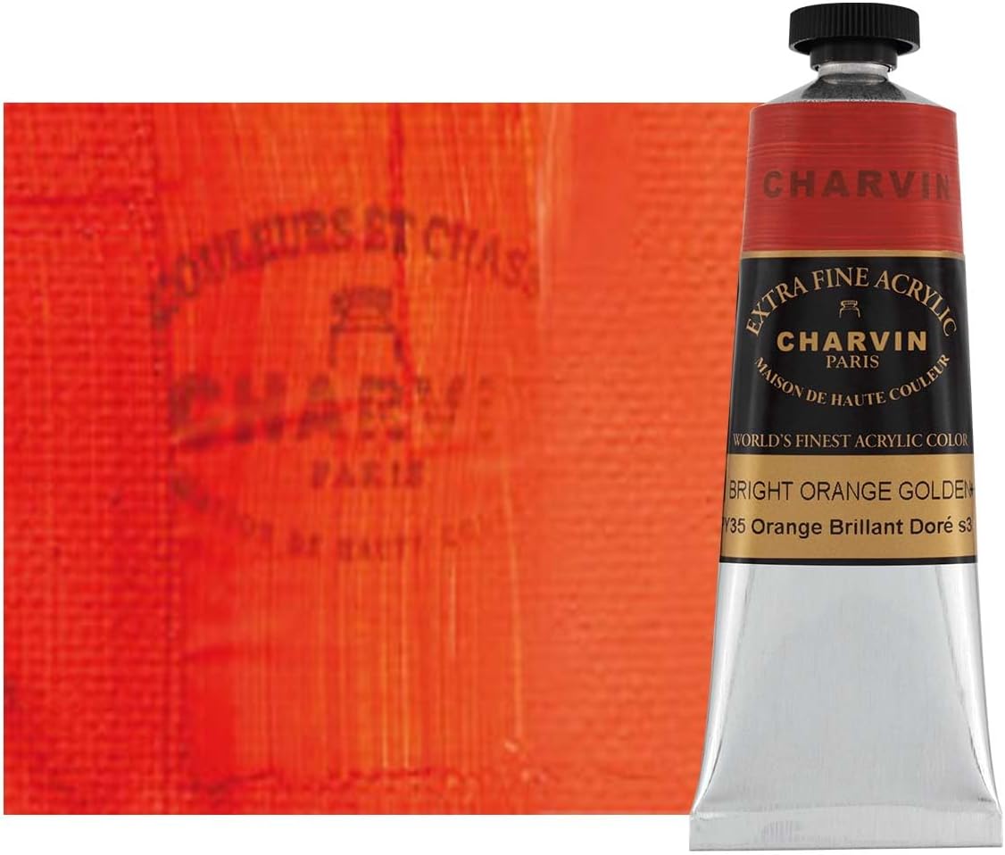 Charvin Extra Fine Professional Acrylic Paint - Bright Orange Gold, 60ml Tube, Triple-Milled, Lightfast Pigments, Open Stock Artist Acrylic Paints in Nature-Inspired Hues