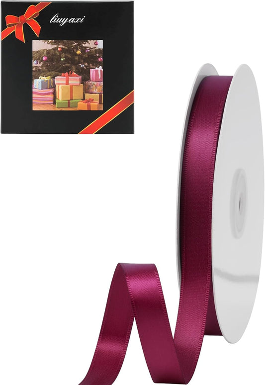 LIUYAXI Burgundy Satin Ribbon, Double Faced 1/2" X Continuous 25 Yards Ribbons Perfect for Gift Wrapping Bows Bouquet Wedding Craft and More