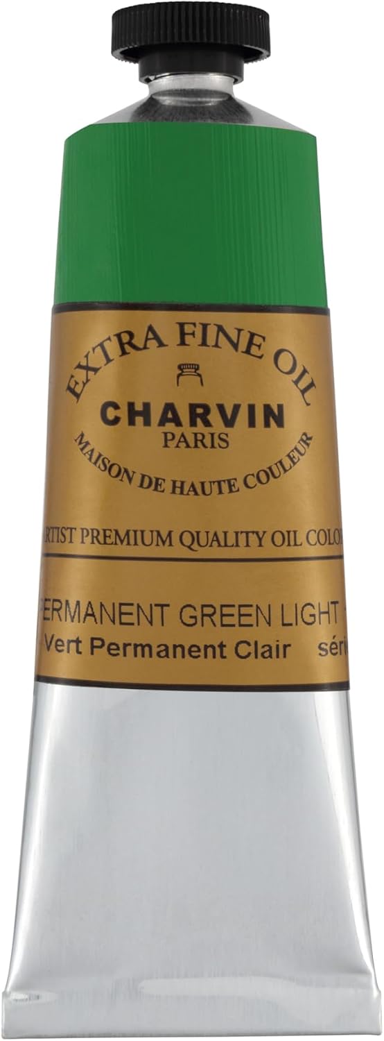Charvin Extra Fine Oil Paint, Permanent Green Light 60 mL - Triple-Milled, Rich Texture, Poppy Oil-Based, Light-Fast, Handmade, Archival Quality