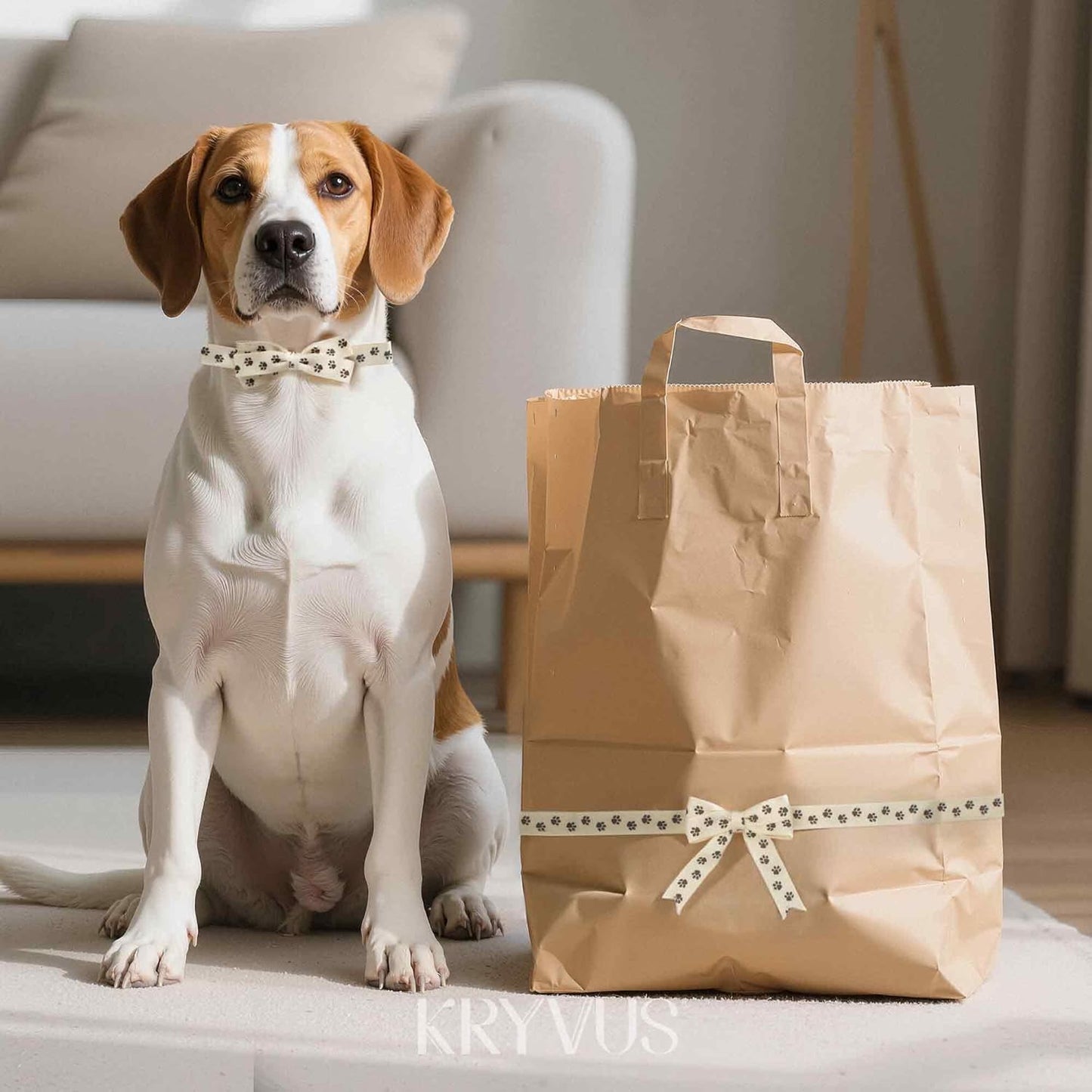 Paw Print Ribbon - 5/8 Inch x 12 Yards Natural Twill Tape Ribbon, Cotton Herringbone Ribbons for Gift Wrapping, Crafts, Dog Party Supplies, DIY Decoration