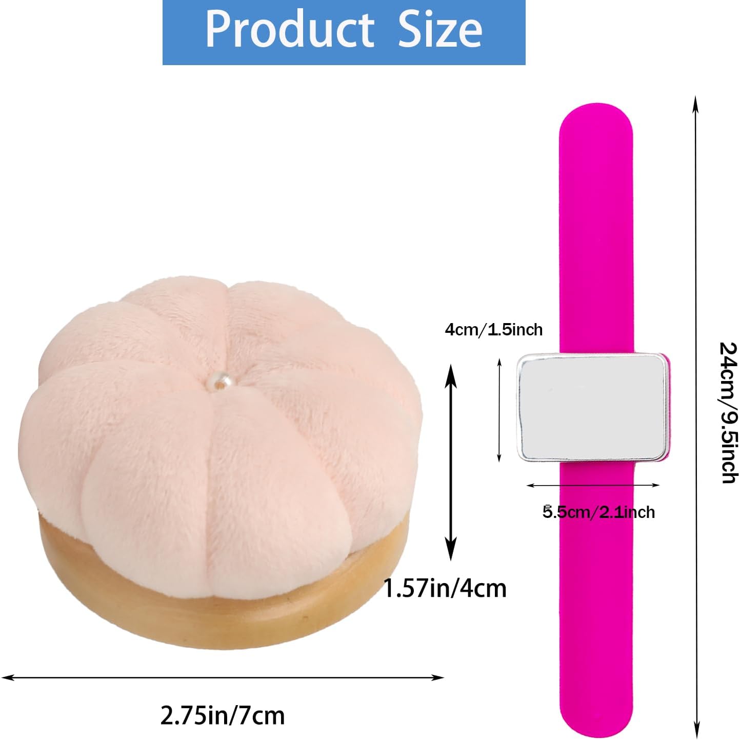 Hilltian Magnetic Pin Cushion Wrist with Pin Cushion for Sewing, Magnetic Pin Holder Wristband, Wooden Base Sewing Pincushion for Sewing Quilting
