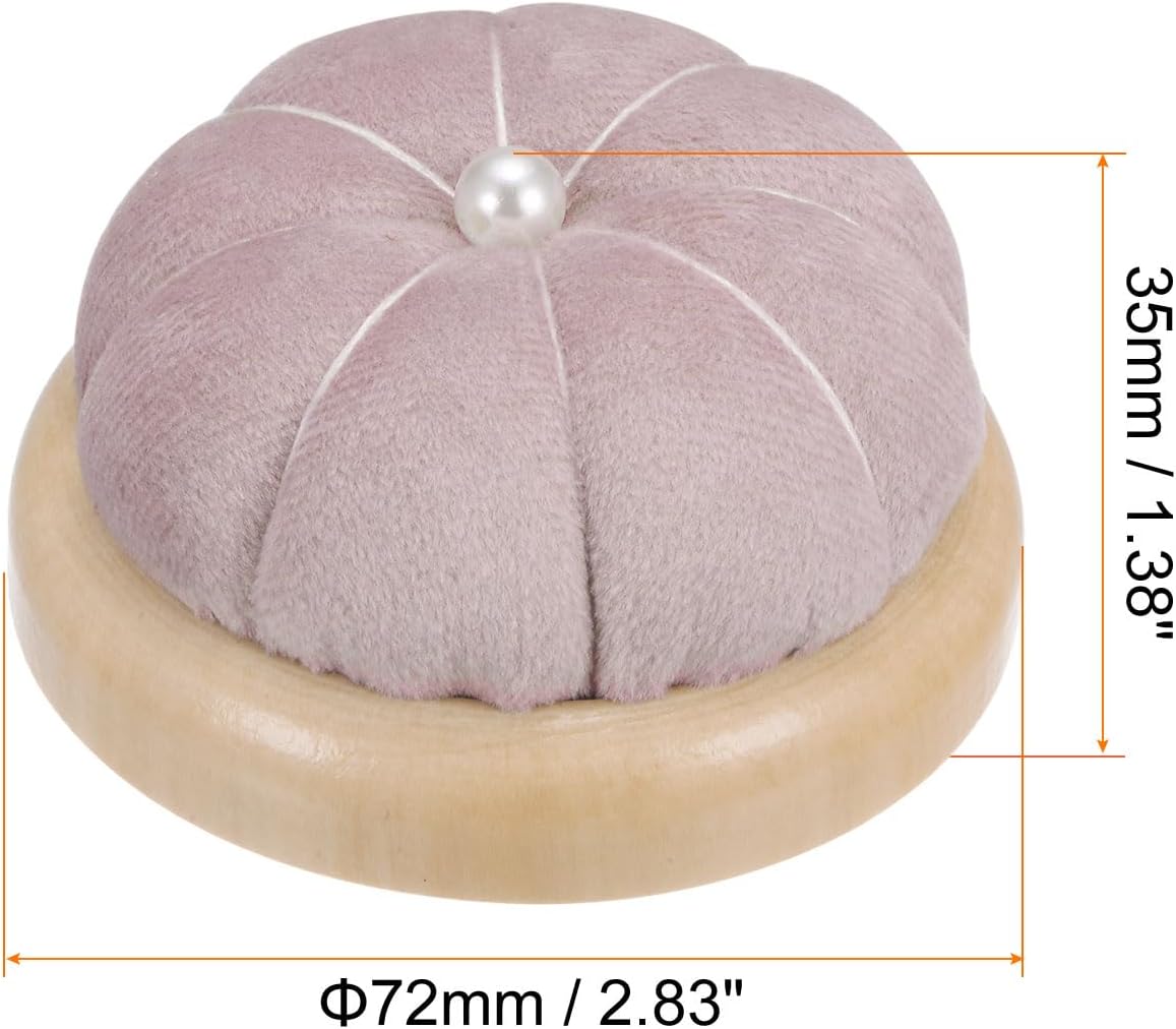 HARFINGTON Wooden Base Pin Cushion Japanese Style Cute Needle Holder Pincushions Round for Sewing Quilting Needlework DIY Crafts, Pink