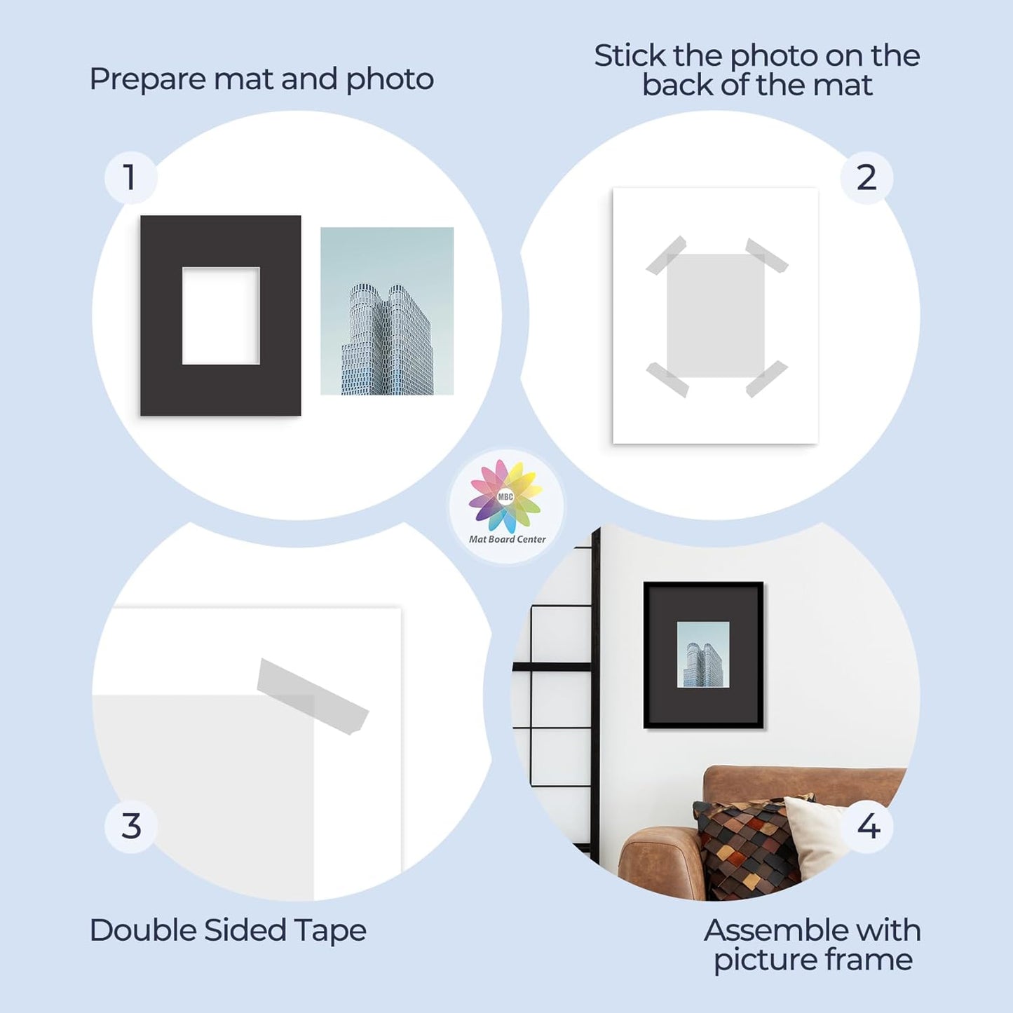 MBC MAT BOARD CENTER, 5 Pack 16x20 for 8x10 Black Picture Mats Frame Mattes, Bevel Cut, Acid Free, 4-ply Thickness