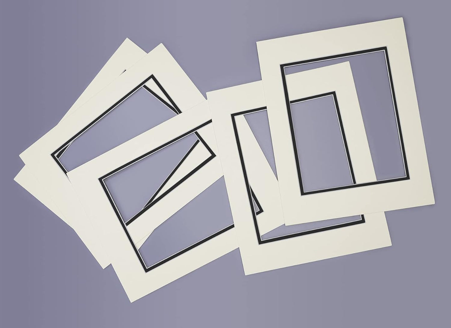 Golden State Art, 11x14 Double Mats for 8x10 - for Photos, Pictures, Frames - Acid-Free, 5 Pack, Light Gray Over Black