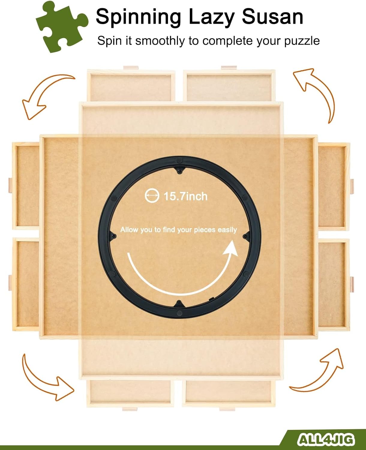 ALL4JIG 1000 Piece Rotating Puzzle Board with Drawers 22"x30"Portable Wooden Jigsaw Puzzle Table for Adults Portable,Lazy Susan Spinning Puzzle Boards Birthday Gift for mom