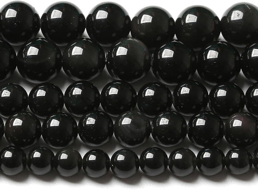 10MM 72pcs Natural Black Obsidian Stone Energy Healing Beads Round Loose Beads for Jewelry Making Bracelet 2 Strands 32"