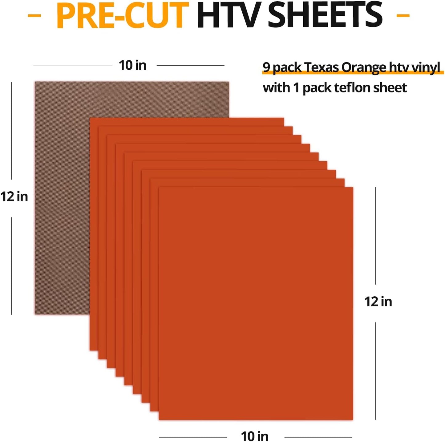 HTVRONT Orange Heat Transfer Vinyl Bundle - 10 Pack 12" x 10" HTV Vinyl for T-Shirt, Texas Orange Iron on Vinyl for Cricut, Silhouette Cameo or Heat Press Machine