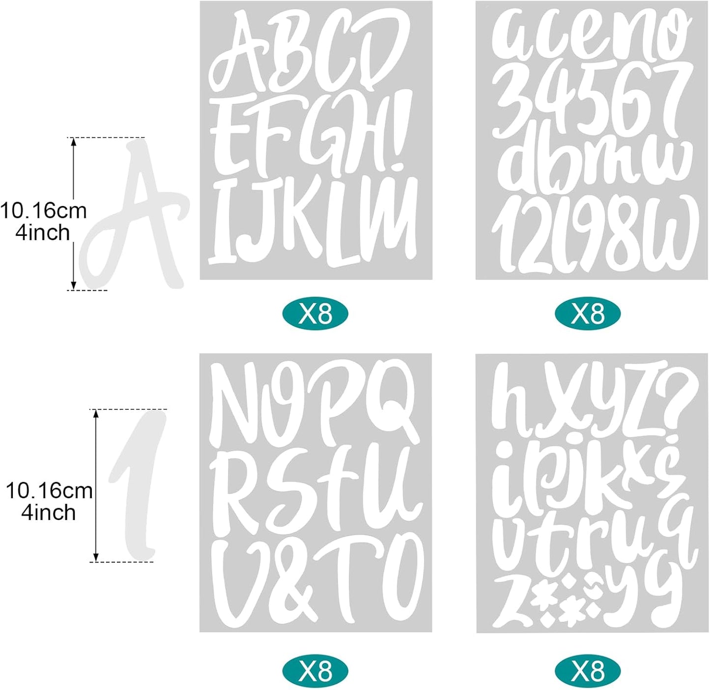 Outus 576 Pieces 8 Sheets Letters Stickers Self Adhesive Vinyl Letter Alphabet Number Stickers Mailbox Numbers Sticker, Decals for Classroom Decor, Sign, Door(White,4 Inch)