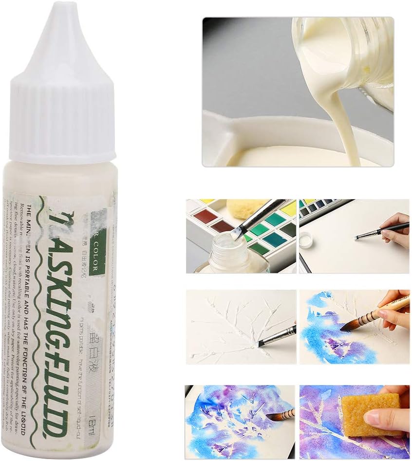 Hztyyier Pigment Covering Liquid, Watercolor White Liquid Art Masking Fluid for Watercolor Painting and Various Art Projects (18ml)
