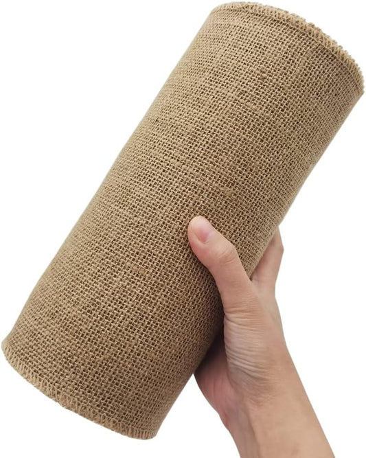 INSPIRELLE 10" Natural Burlap Fabric Roll 10 Yards Jute Ribbon for Gift Wrapping Craft Projects Wedding Decoration Home Decoration 25CM