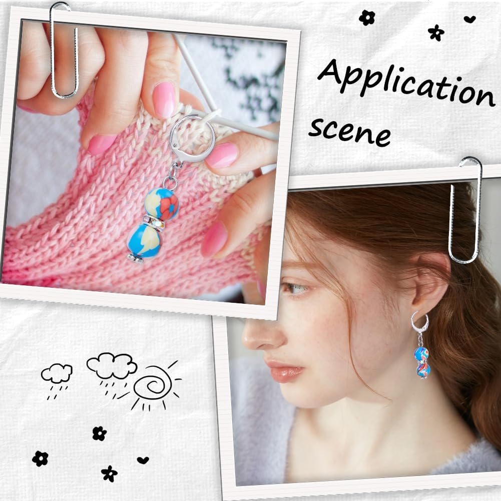 SUNNYCLUE 1 Box 20Pcs Stitch Markers Crochet Stitch Marker Cute Round Polymer Clay Beads Charms Clip On Removable Leverbacks Zipper Pull Charm Locking Knitting Markers for Yarns DIY Sewing Quilting