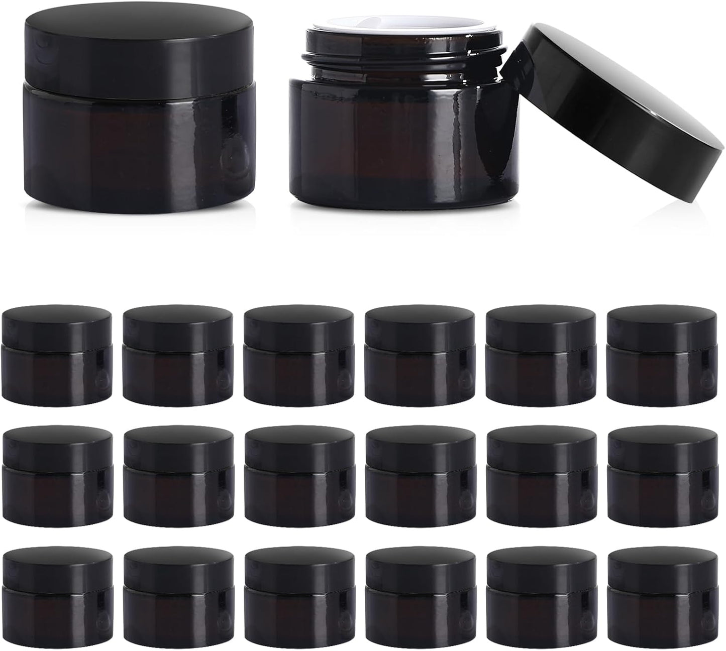 Amber Glass Jars with lids, 24 Pack 1oz Empty Cosmetic Jars, Refillable Airtight Wide Mouth Container for DIY, Sample, Cream, Lotion, Candle Making, Powder, Cosmetic