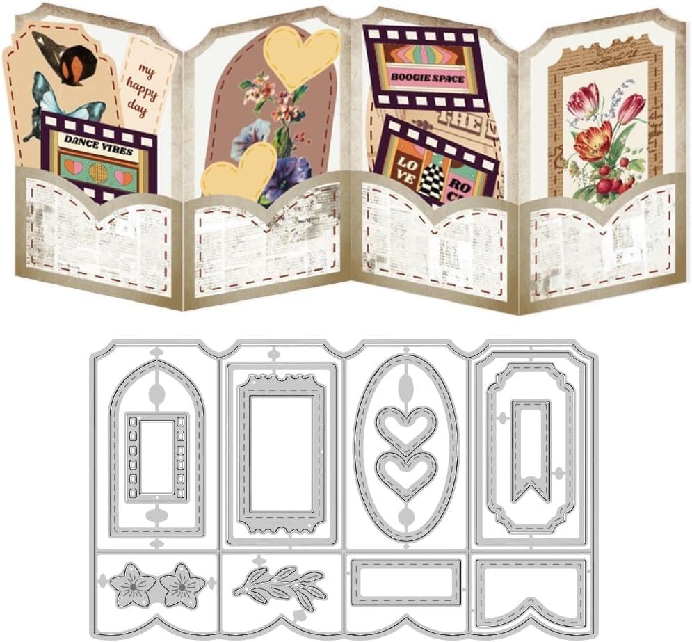 Lapoo Geometric Cutting Dies for Scrapbooking - Durable, Cut Stencils for DIY Scrapbook Photo Album Decorative Paper Card, Card Making Supplies (Folding Card 7.2 x 4.3 in)