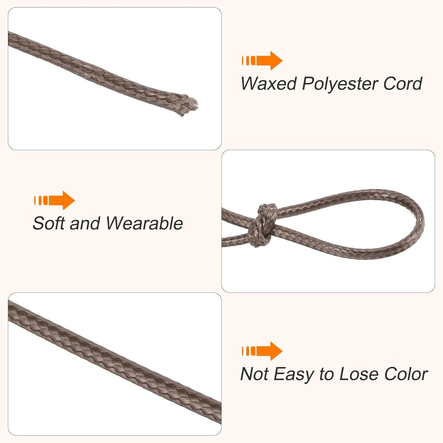 MECCANIXITY Waxed Cord 2.5mm Waxed Polyester Cord 87 Yard Wax String for Bracelet Making, Necklaces, Beading, Jewelry Making and DIY Crafts(Dark Brown)