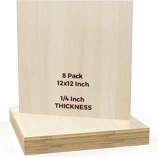 Basswood Sheets 8 Pack 12×12 x 1/4 Inch Unfinished Plywood Sheets Thin Craft Wood Board Laser Engraving Blanks Balsa Wood Sheet for Laser Cutting and Engraving, Wood Burning, Architectural Models