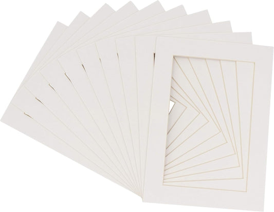 5x7 Mat for 8.5x11 Frame - Precut Mat Board Acid-Free Textured White 5x7 Photo Matte For a 8.5x11 Picture Frame, Premium Matboard for Family Photos, Show Kits, Art, Picture Framing, Pack of 25 Mats